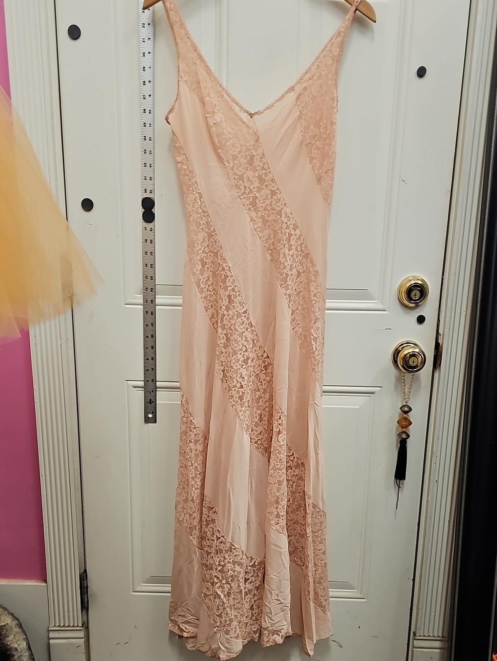 Olga Soft Peach Lace-Panel Maxi Sleep Set.  Vintage 60s